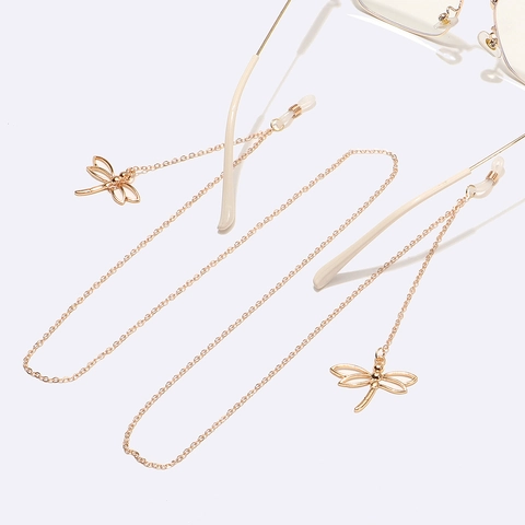 Gouden Metalen Brillenkoord Met Libel Hanger Antislip Brillenriem Decoratieve Brilketting Voor Dames