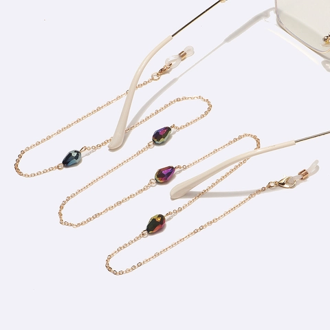 Glasses Chain Metal Gold With Iridescent Water Drop Crystal Beads Anti Slip Eyewear Lanyard Strap Fashion Elegant For Women