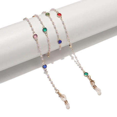 Catena Per Occhiali Cordino In Metallo Con Künstliche Perle Sintetiche E Gemme Colorate Supporto Antiscivolo Donna Stile Boho