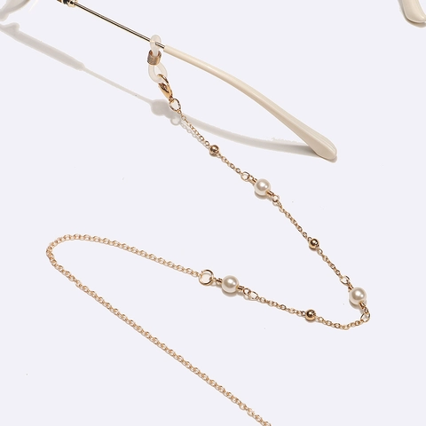 Catenella Per Occhiali Alla Moda Metallo Oro Con Künstliche Perle Bianche Sintetiche Cordino Antiscivolo Accessoire