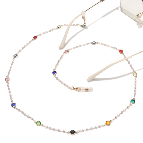 Catena Per Occhiali Cordino In Metallo Con Künstliche Perle Sintetiche E Gemme Colorate Supporto Antiscivolo Donna Stile Boho