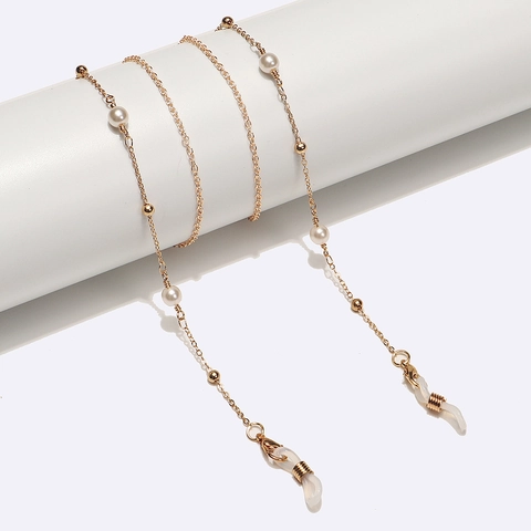 Catenella Per Occhiali Alla Moda Metallo Oro Con Künstliche Perle Bianche Sintetiche Cordino Antiscivolo Accessoire