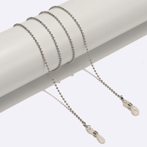 Zilveren Metalen Kralen Brillenketting Antislip Zonnebrilhouder Koord Met Siliconen Lussen Decoratief