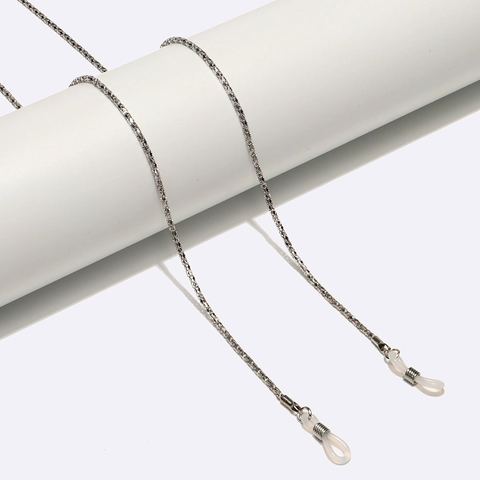 Minimalistische Zilveren Metalen Brillenkoord Antislip Brillenhouder Met Siliconen Lussen Holle Schakelstijl