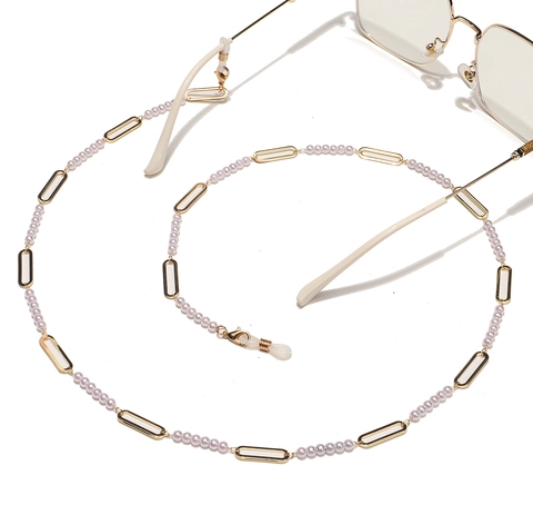 Mode Brillenkoord Antislip Metalen Brillenhouder Roze Kunstparel Decoratieve Zonnebril Lanyard Ketting Voor Dames