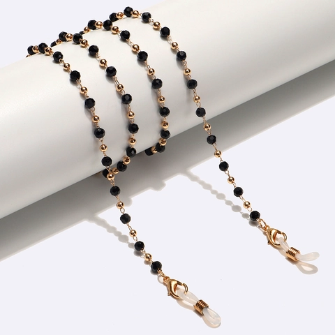 Black Faceted Beads Glasses Chain Metal Eyeglass Lanyard Anti-Slip Sunglasses Strap For Women Mask Holder Chic Jewelry