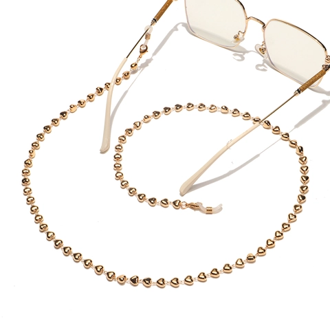 Glasses Chain Heart Shaped Link Metal Eyewear Strap Gold Tone Anti Slip Silicone Ends Fashion Accessory For Women