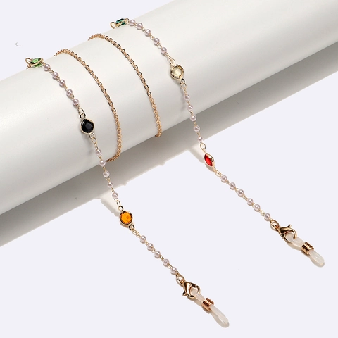 Catena Per Occhiali Alla Moda In Metallo Con Künstliche Perle Sintetiche E Pietre Di Vetro Colorate Cordino Antiscivolo Per Donna