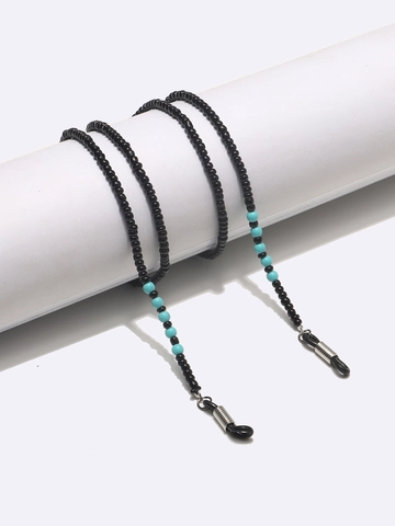 Handmade Beaded Glasses Chain Anti-Slip Eyewear Strap Holder With Turquoise Accents Black Beads Fashion Accessory