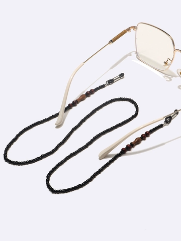 Vintage Beaded Glasses Chain Non Slip Eyeglass Lanyard Strap With Wood Beads Metal Clips For Sunglasses
