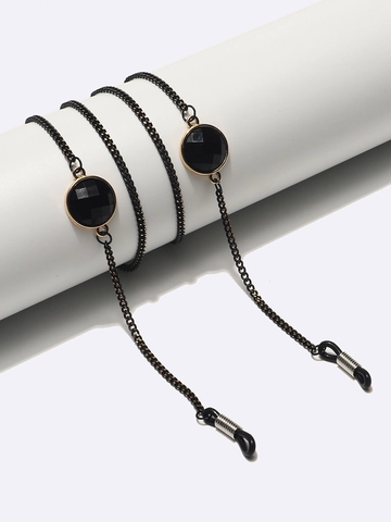 Glasses Chain Anti-Slip Eyeglass Lanyard Metal Copper Link With Black Crystal Pendant Silicone Loop Eyewear Holder Neck Strap