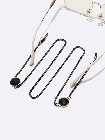 Glasses Chain Anti-Slip Eyeglass Lanyard Metal Copper Link With Black Crystal Pendant Silicone Loop Eyewear Holder Neck Strap