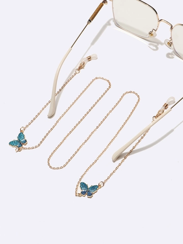 Vlinder Brillenketting Metaal Legering Blauwe Glitter Hanger Maskerkoord Antislip Brilkoord Punk Stijl Voor Dames