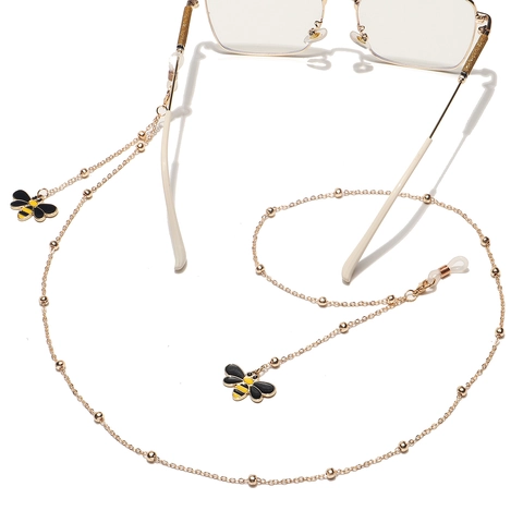Metal Glasses Chain With Bee Pendant Beaded Gold Color Anti-lost Eyewear Retainer Face Mask Lanyard For Women