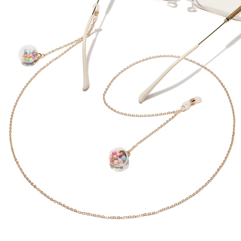 Glasses Chain Gold Metal With Colorful Bead Glass Ball Pendants Anti Slip Adjustable Eyewear Strap Decorative For Women