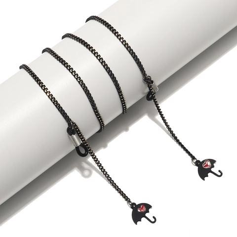 Zwarte Metalen Brillenkoord Paraplu Hart Hanger Antislip Zonnebril Koord Maskerhouder Voor Dames
