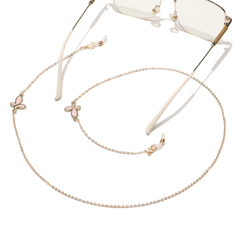 Glasses Chain Pink Enamel Butterfly Pendant Gold Alloy Anti-lost Eyewear Cord Mask Lanyard Strap Holder