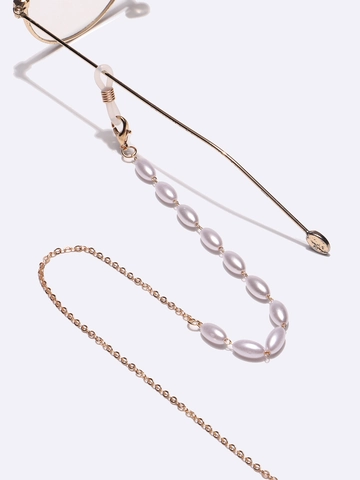 Catena Per Occhiali Elegante Imitazione Perla Artificial Tono Oro Antiscivolo Regolabile Cordino Per Occhiali Da Donna