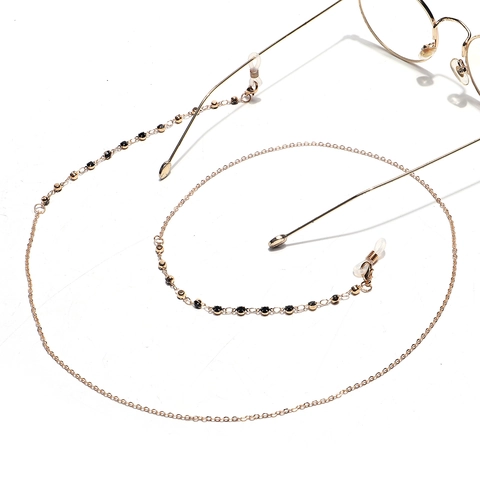 Fashionable Glasses Chain Copper Metal Gold Plated Black Rhinestone Eyewear Holder Neck Strap Mask Lanyard Non Slip For Women