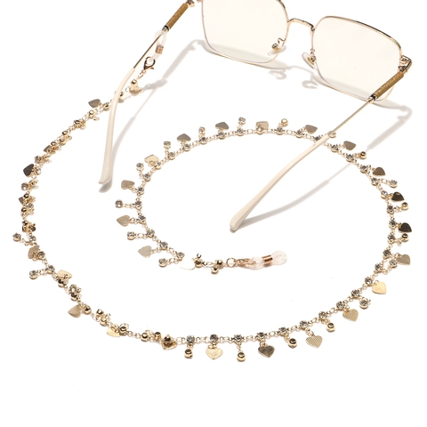 Fashion Heart Rhinestone Glasses Chain Gold Metal Eyewear Lanyard For Sunglasses Masks Anti-slip Strap