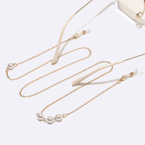 Elegante Catenella Per Occhiali Con Künstliche Perle Sintetiche Bianche Cordino In Lega Dorata Antiscivolo Da Donna