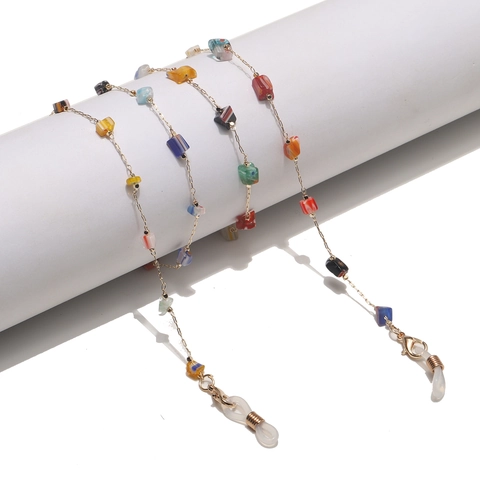 Bohemian Handmade Glasses Chain Gold Metal With Irregular Colorful Glass Beads Non-Slip Eyewear Strap Anti-Loss Holder