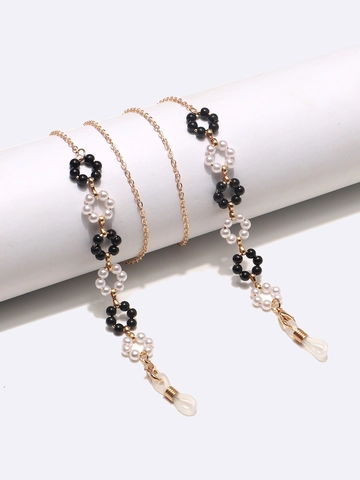 Brillenketting Metaallegering Met Zwart Wit Kunstmatige Kunstparel Bloem Antislip Brillenkoord