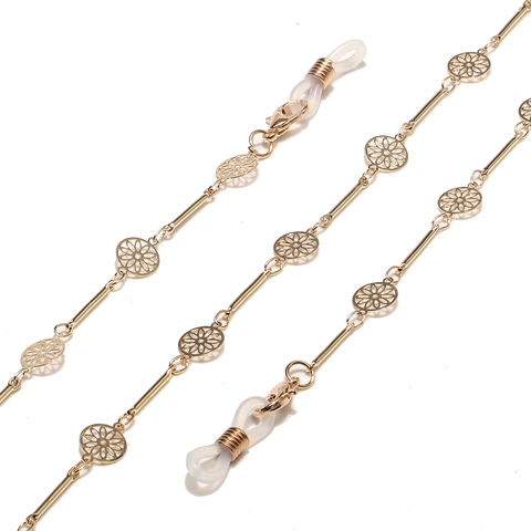 Holle Ronde Bloem Brillenketting Goud Metaal Antislip Brillenkoorden Decoratieve Zonnebrilriem Voor Dames