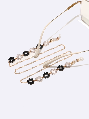 Brillenketting Metaallegering Met Zwart Wit Kunstmatige Kunstparel Bloem Antislip Brillenkoord