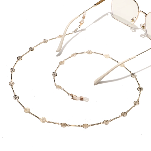 Holle Ronde Bloem Brillenketting Goud Metaal Antislip Brillenkoorden Decoratieve Zonnebrilriem Voor Dames