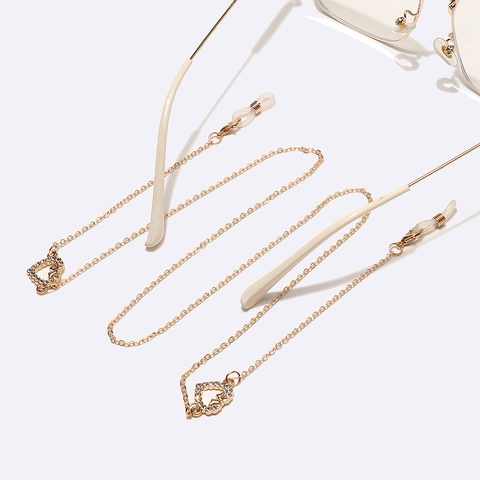 Catena Per Occhiali Rame Strass Ciondolo Cuore Anello Silicone Antiscivolo Cordino Da Collo Gioielli Moda Donna