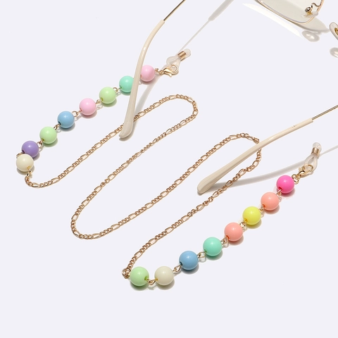 Brillenkette Metall Gold Mit Bunten Perlen Macaron Candy Color Antirutsch Sonnenbrille Halsband Halter Lanyard