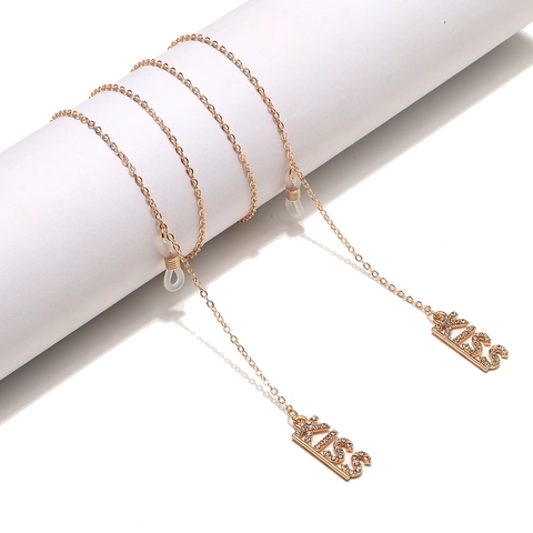 Metal Glasses Chain Anti-Slip Eyewear Strap Gold Rhinestone KISS Letter Pendant Mask Lanyard Punk Style For Women