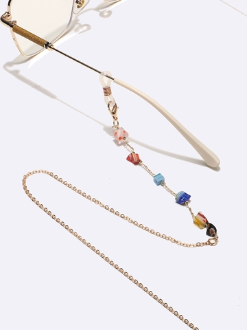 Glasses Chain Metal Eyewear Strap With Irregular Colorful Glass Beads Millefiori Style Anti Slip Non Slip Gold