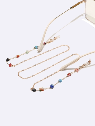 Glasses Chain Metal Eyewear Strap With Irregular Colorful Glass Beads Millefiori Style Anti Slip Non Slip Gold