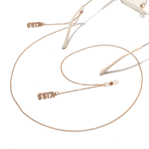 Metal Glasses Chain Anti-Slip Eyewear Strap Gold Rhinestone KISS Letter Pendant Mask Lanyard Punk Style For Women