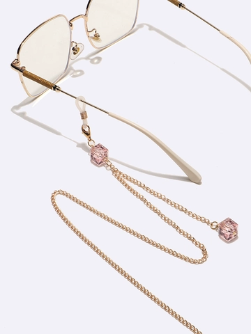 Square Pink Crystal Glasses Chain Gold Metal Eyeglass Holder Non Slip Neck Strap Mask Lanyard For Women