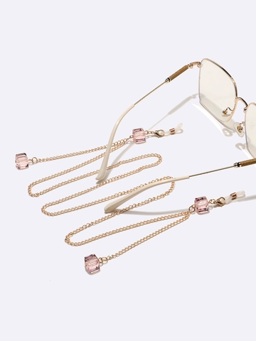 Square Pink Crystal Glasses Chain Gold Metal Eyeglass Holder Non Slip Neck Strap Mask Lanyard For Women