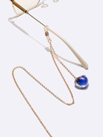 Glasses Chain Metal Gold Color With Blue Glass Pendant Non Slip Silicone Loops Fashion Eyewear Strap For Women