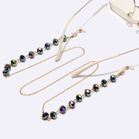 Catena Per Occhiali Cristallo Colorato Maglia Metallo Cordino Antiscivolo Per Occhiali Da Sole Accessori Moda Donna