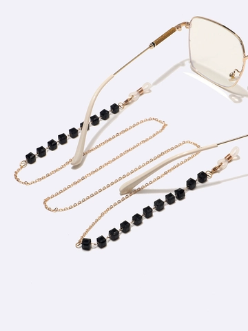 Glasses Chain With Black Square Crystals Gold Metal Alloy Eyewear Lanyard Anti-Slip Minimalist Geometric Fashion Accessory