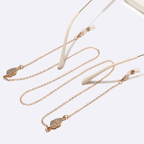 Luxury Gold Plated Copper Rhinestone Leaf Glasses Chain Anti Slip Face Mask Holder Strap Eyewear Decoration Gift For Women