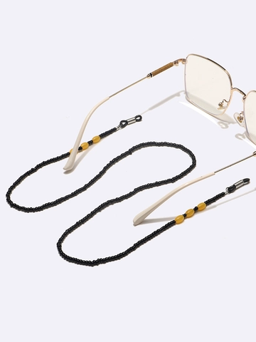 Handmade Beaded Glasses Chain Anti-Slip Eyewear Strap Holder With Silicone Loops Black And Amber Beads Decorative Accessory