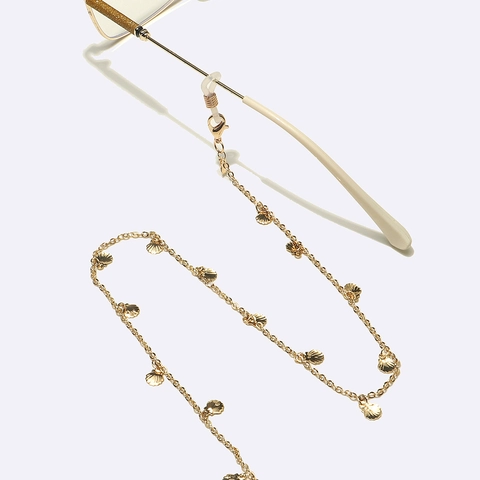 Cadena De Gafas De Metal De Cobre Dorado De Moda Con Colgantes De Concha Lazos De Silicona Antideslizantes Cordón