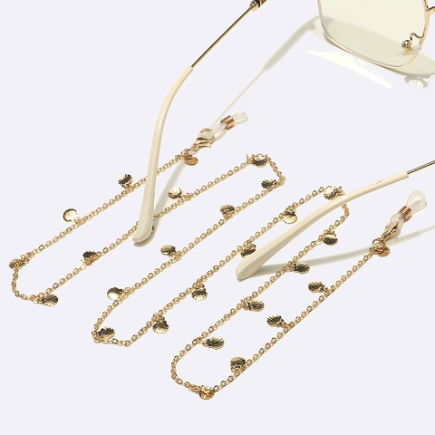 Cadena De Gafas De Metal De Cobre Dorado De Moda Con Colgantes De Concha Lazos De Silicona Antideslizantes Cordón