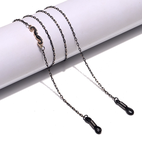 Mustache Pendant Eyewear Chain Metal Link Sunglasses Retainer With Silicone Loops Anti-Slip Decorative Neck Strap
