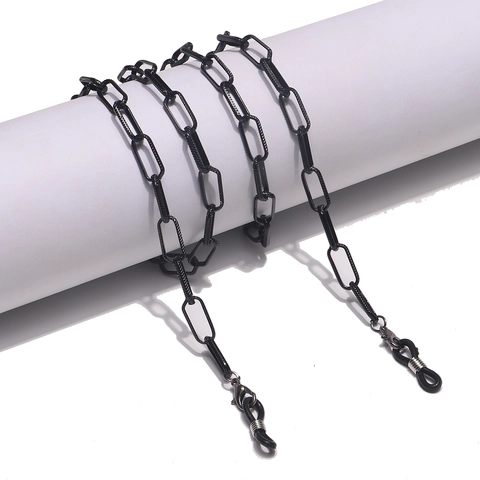 Chaîne De Lunettes Aluminium Métal Antidérapant Maillon Rectangle Cordon Pour Lunettes De Soleil Noir Gun Strap Cou Texturé