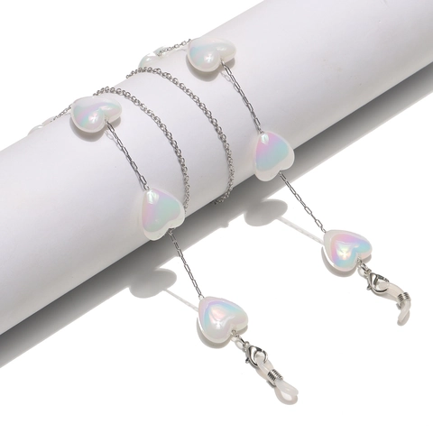 Glasses Chain Stainless Steel Iridescent Heart Charms Anti Slip Eyewear Strap Sunglasses Mask Holder