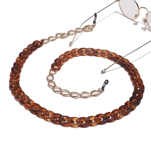 Retro Tortoiseshell Acrylic And Gold Alloy Glasses Chain Link Non-slip Eyeglass Strap Anti-lost Holder Neck Cord Accessory