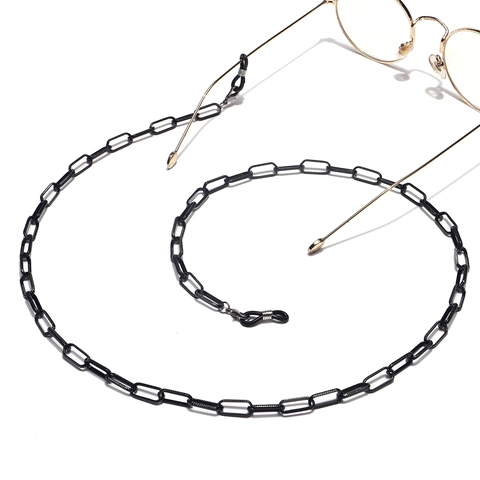 Chaîne De Lunettes Aluminium Métal Antidérapant Maillon Rectangle Cordon Pour Lunettes De Soleil Noir Gun Strap Cou Texturé